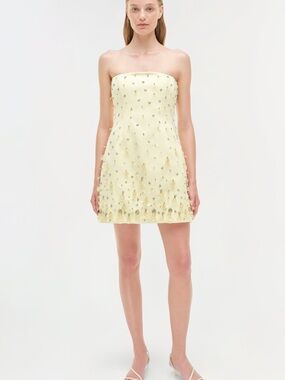 Strapless Beaded Mini Dress in Pale Yellow